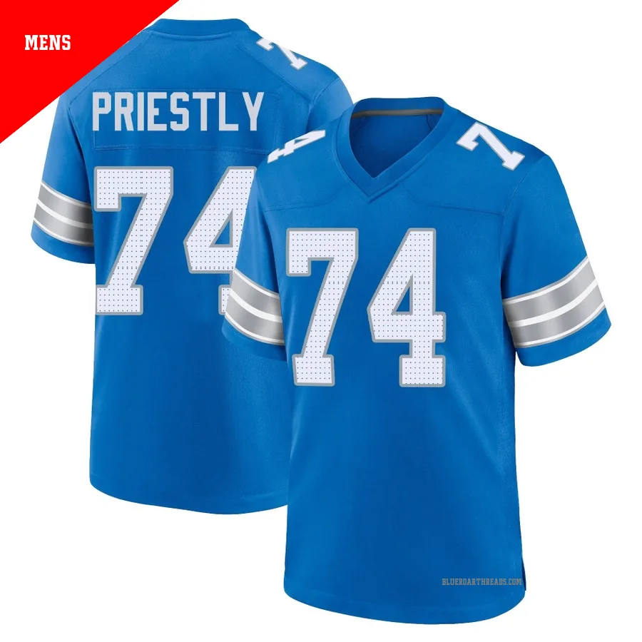 Men's Melvin Priestly ＃74 Detroit Lions Blue Game 2nd Jersey