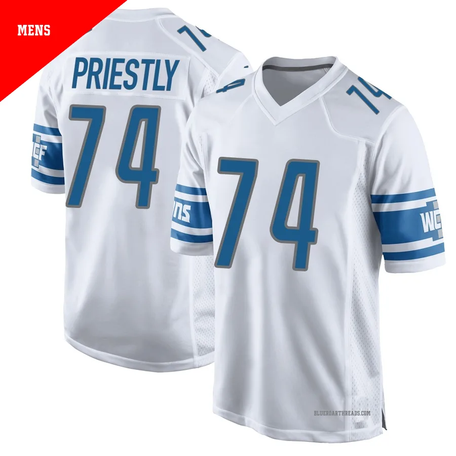 Men's Melvin Priestly ＃74 Detroit Lions White Game Jersey