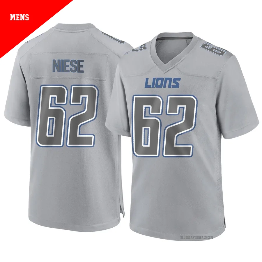 Men's Michael Niese ＃62 Detroit Lions Gray Game Atmosphere Fashion Jersey