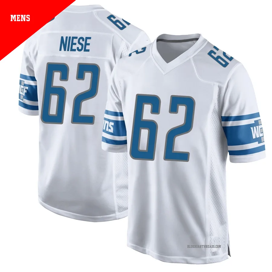 Men's Michael Niese ＃62 Detroit Lions White Game Jersey