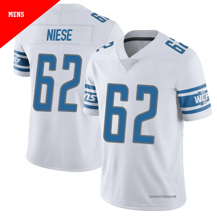 Men's Michael Niese ＃62 Detroit Lions White Limited Vapor Untouchable Jersey