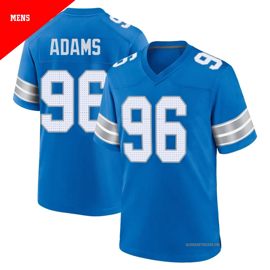 Men's Myles Adams ＃96 Detroit Lions Blue Game 2nd Jersey
