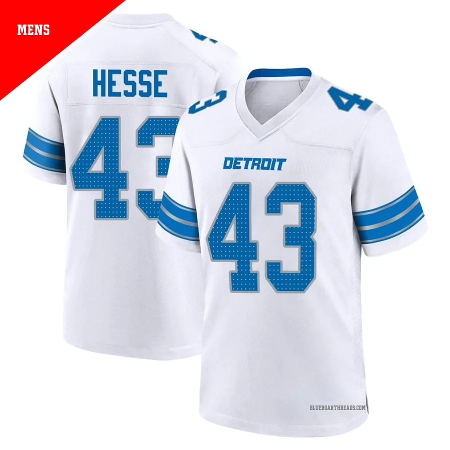 Men's Parker Hesse ＃43 Detroit Lions White Game 2nd Jersey