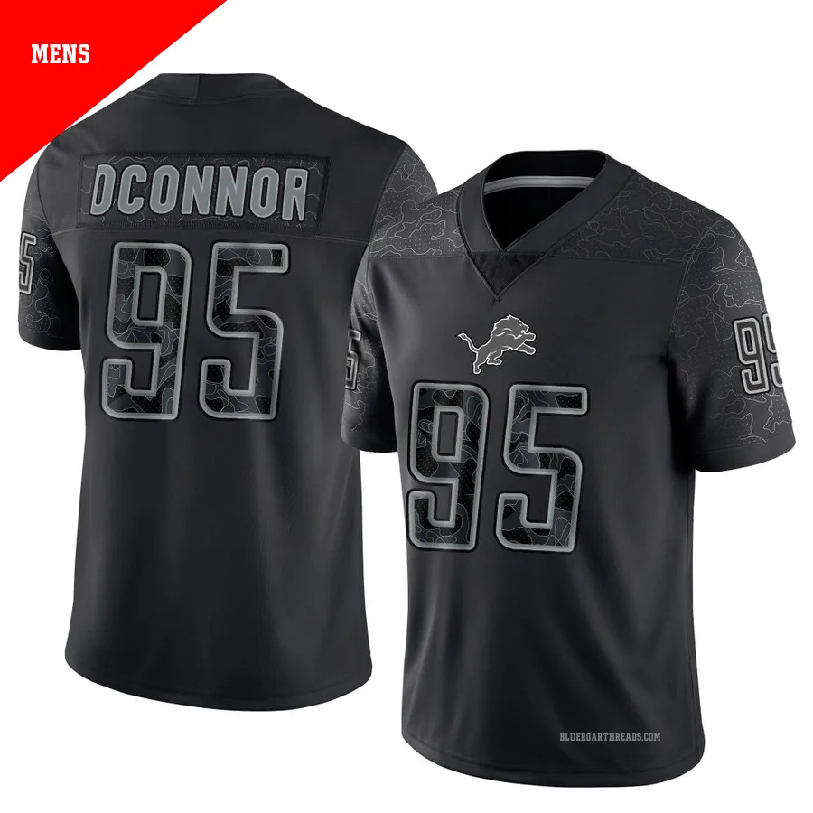 Men's Pat O'Connor ＃95 Detroit Lions Black Limited Reflective Jersey