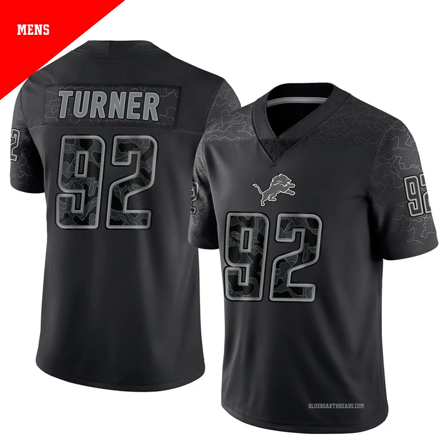 Men's Payton Turner ＃92 Detroit Lions Black Limited Reflective Jersey