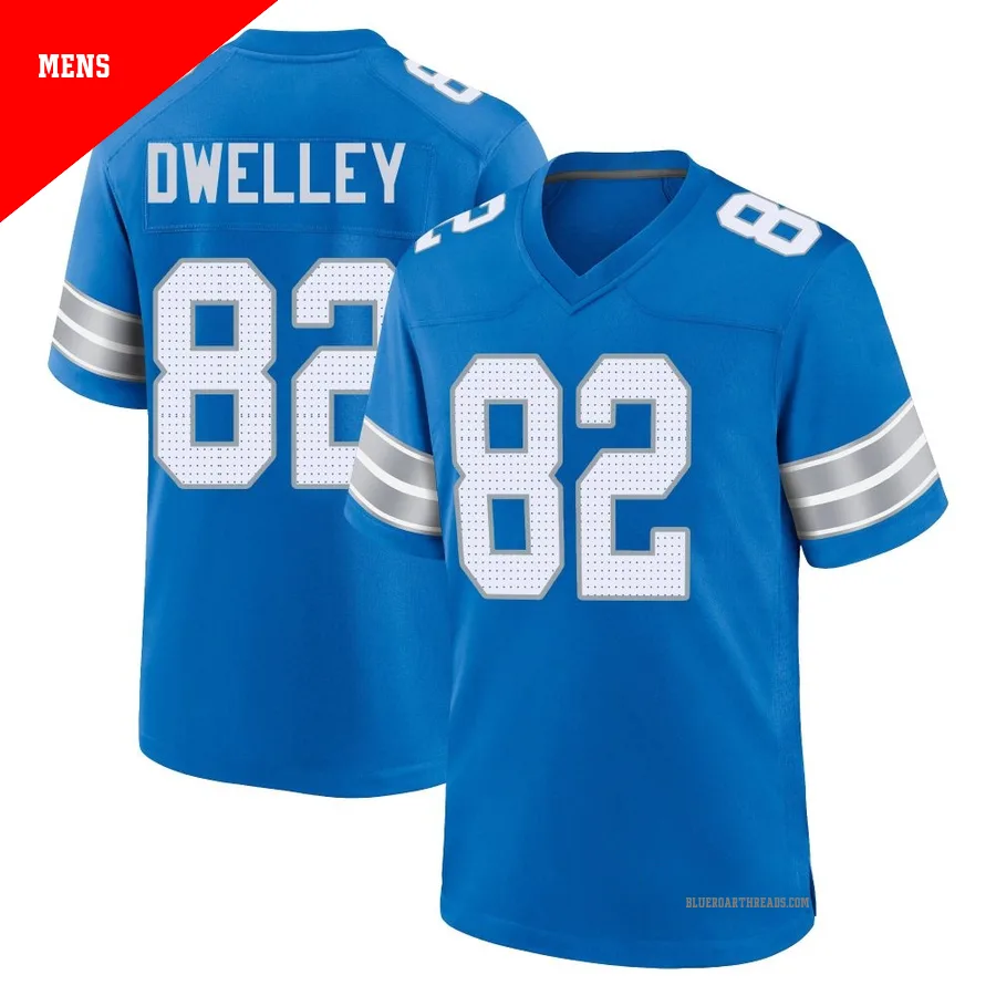 Men's Ross Dwelley ＃82 Detroit Lions Blue Game 2nd Jersey
