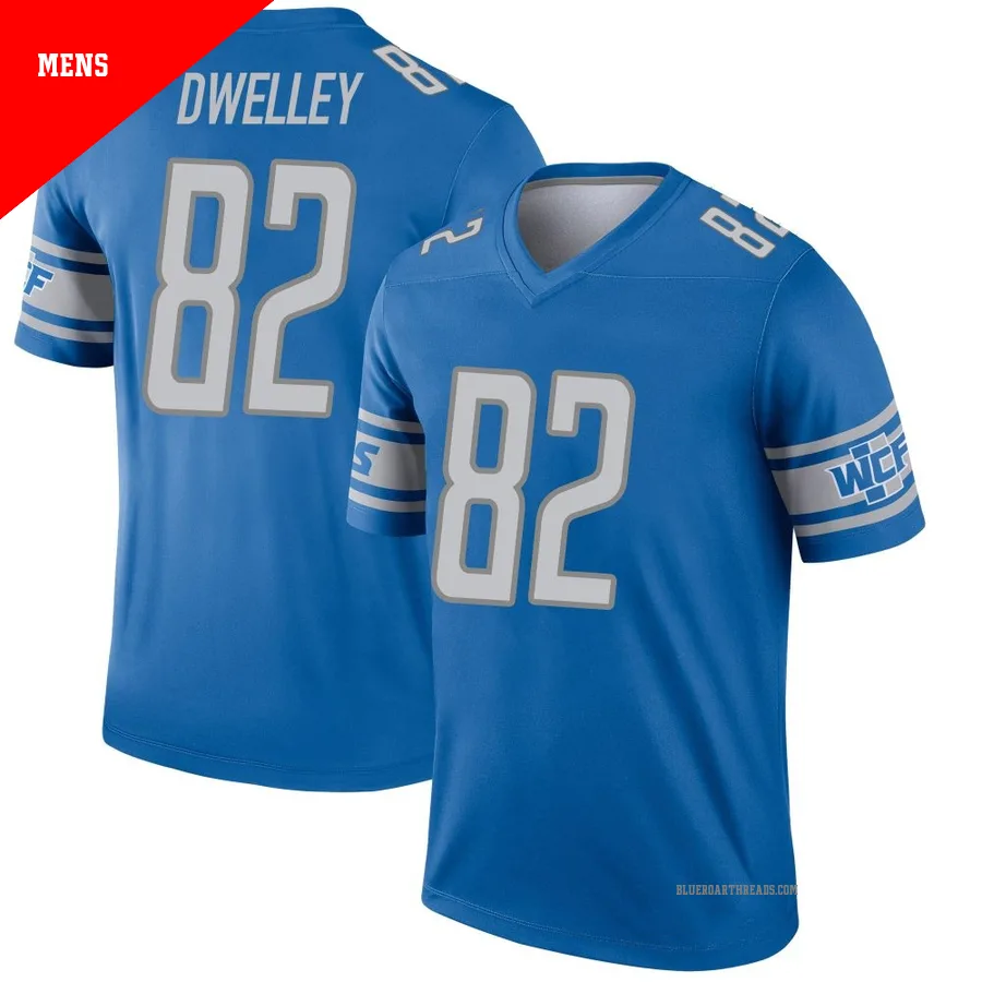 Men's Ross Dwelley ＃82 Detroit Lions Blue Legend Jersey
