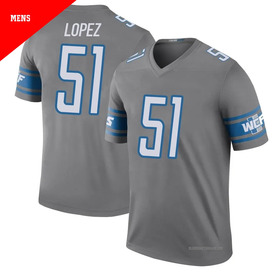 Men's Roy Lopez ＃51 Detroit Lions Legend Color Rush Steel Jersey