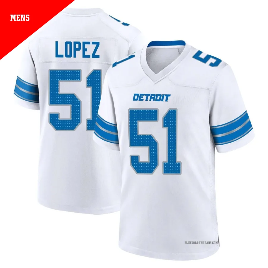 Men's Roy Lopez ＃51 Detroit Lions White Game 2nd Jersey