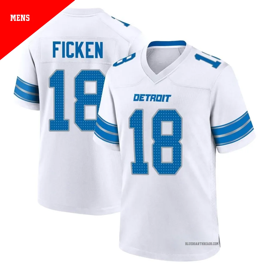 Men's Sam Ficken ＃18 Detroit Lions White Game 2nd Jersey