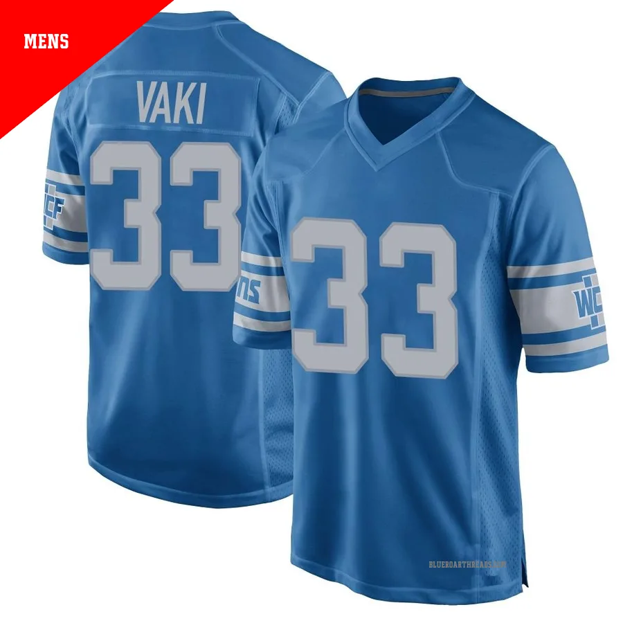 Men's Sione Vaki ＃33 Detroit Lions Blue Game Throwback Vapor Untouchable Jersey