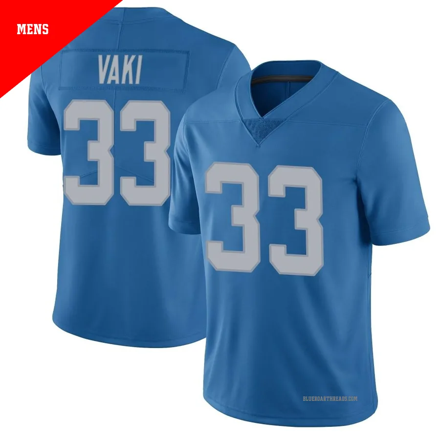 Men's Sione Vaki ＃33 Detroit Lions Blue Limited Throwback Vapor Untouchable Jersey