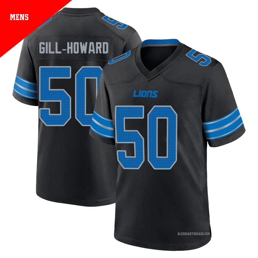 Men's Skyler Gill-Howard ＃50 Detroit Lions Black Game Alternate 2nd Jersey