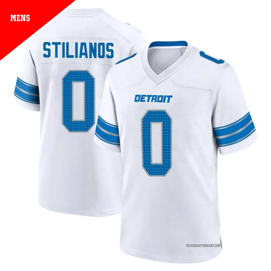 Men's Steven Stilianos ＃0 Detroit Lions White Game 2nd Jersey