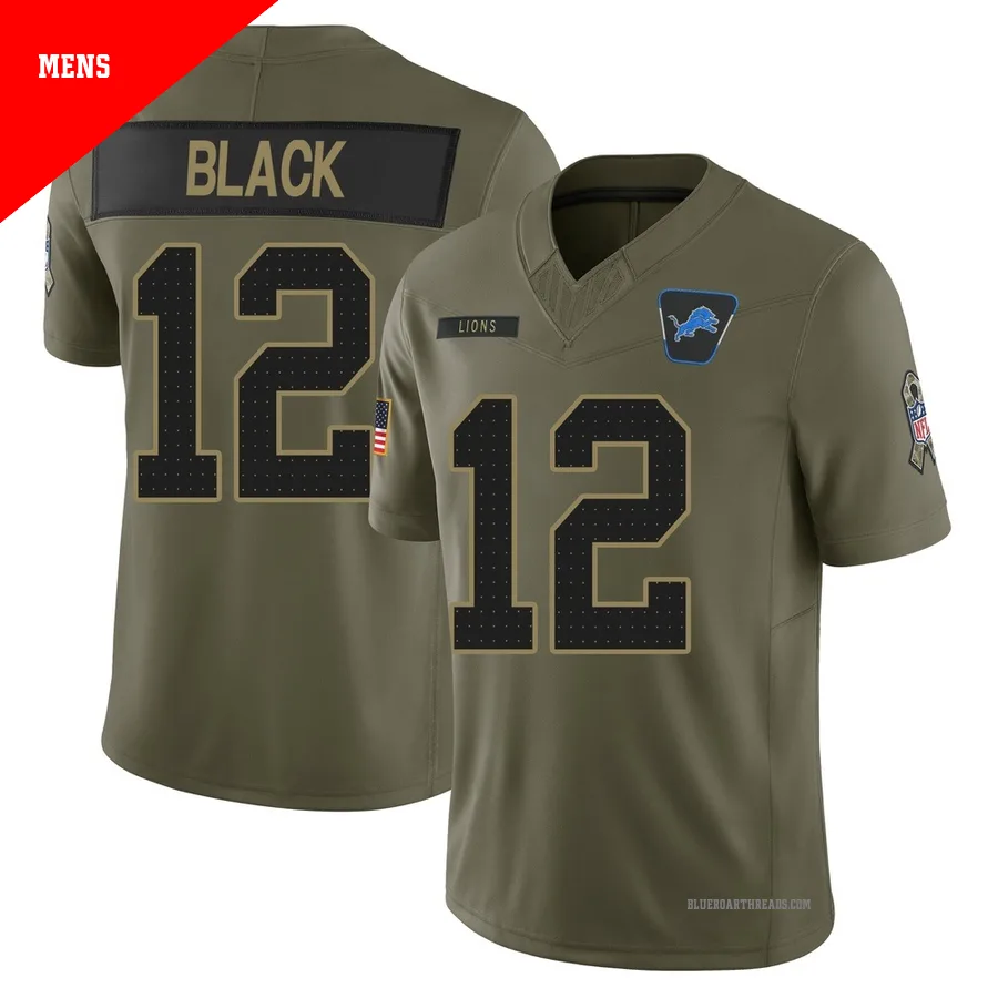 Men's Tarik Black ＃12 Detroit Lions Olive Limited 2025 Salute to Service Jersey