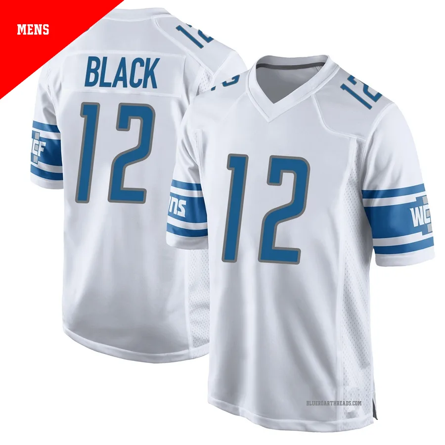 Men's Tarik Black ＃12 Detroit Lions White Game Jersey
