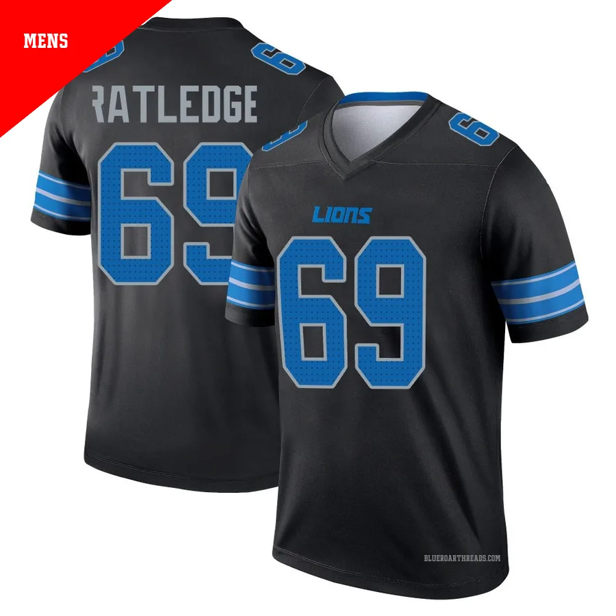 Men's Tate Ratledge ＃69 Detroit Lions Black Legend Jersey