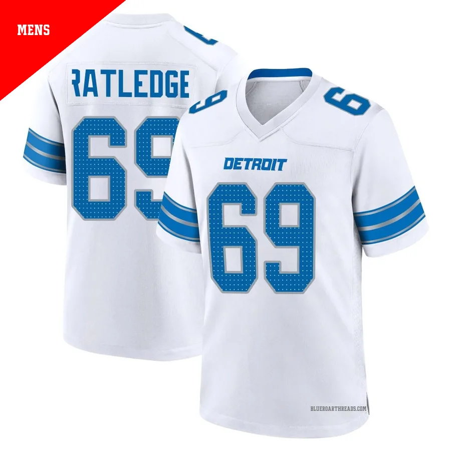 Men's Tate Ratledge ＃69 Detroit Lions White Game 2nd Jersey