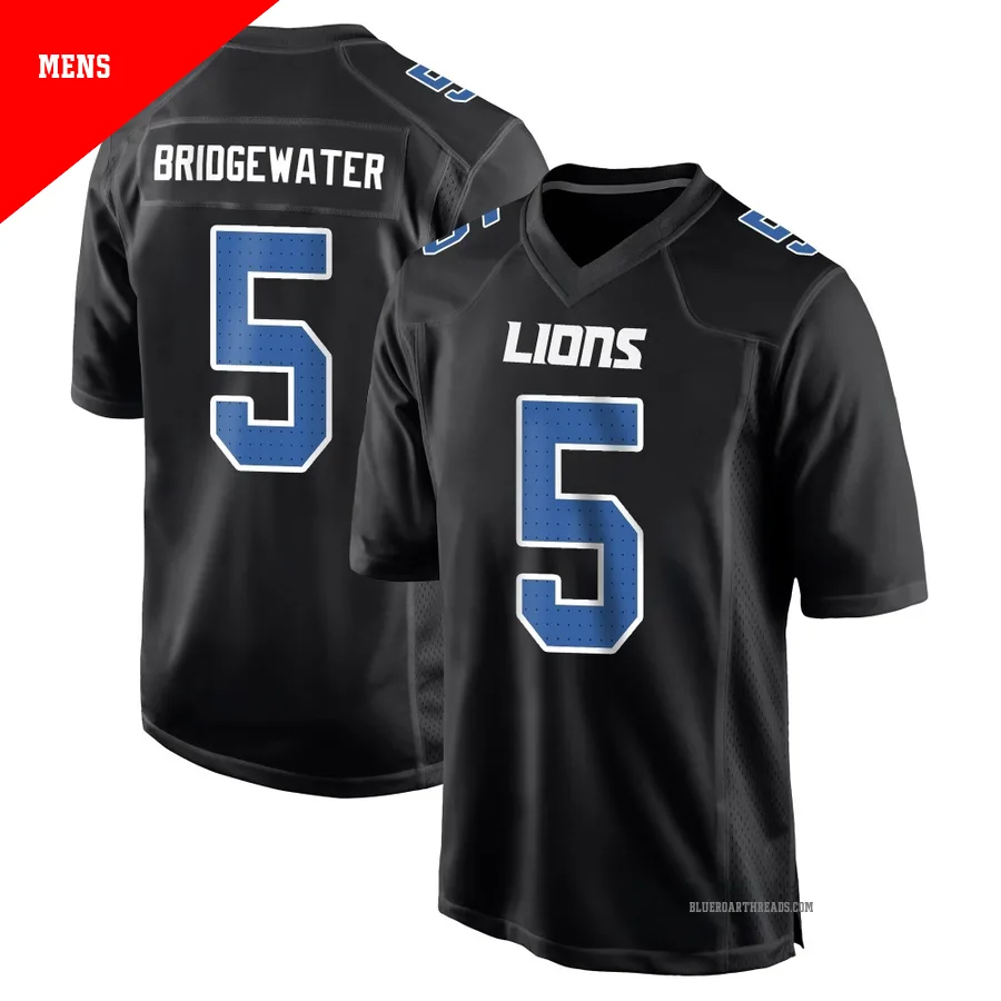 Men's Teddy Bridgewater ＃5 Detroit Lions Black Game Carbon Fashion Jersey