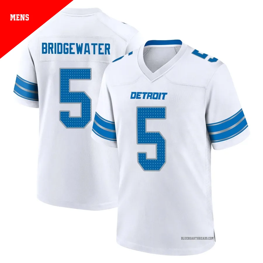 Men's Teddy Bridgewater ＃5 Detroit Lions White Game 2nd Jersey
