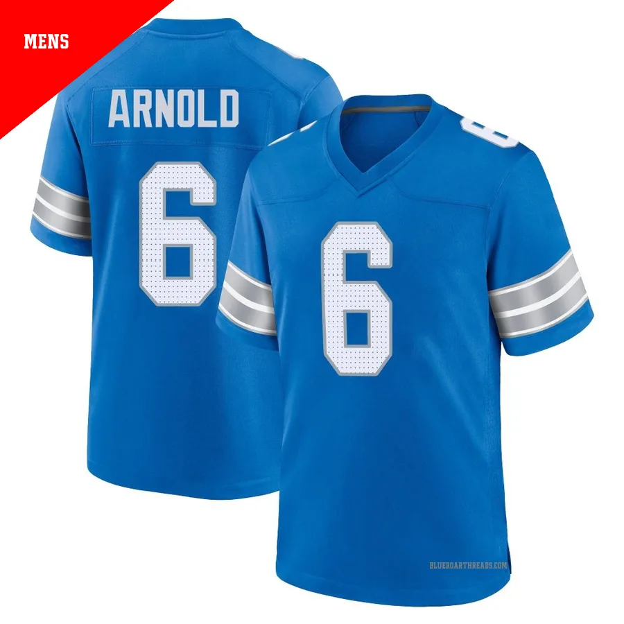 Men's Terrion Arnold ＃6 Detroit Lions Blue Game 2nd Jersey