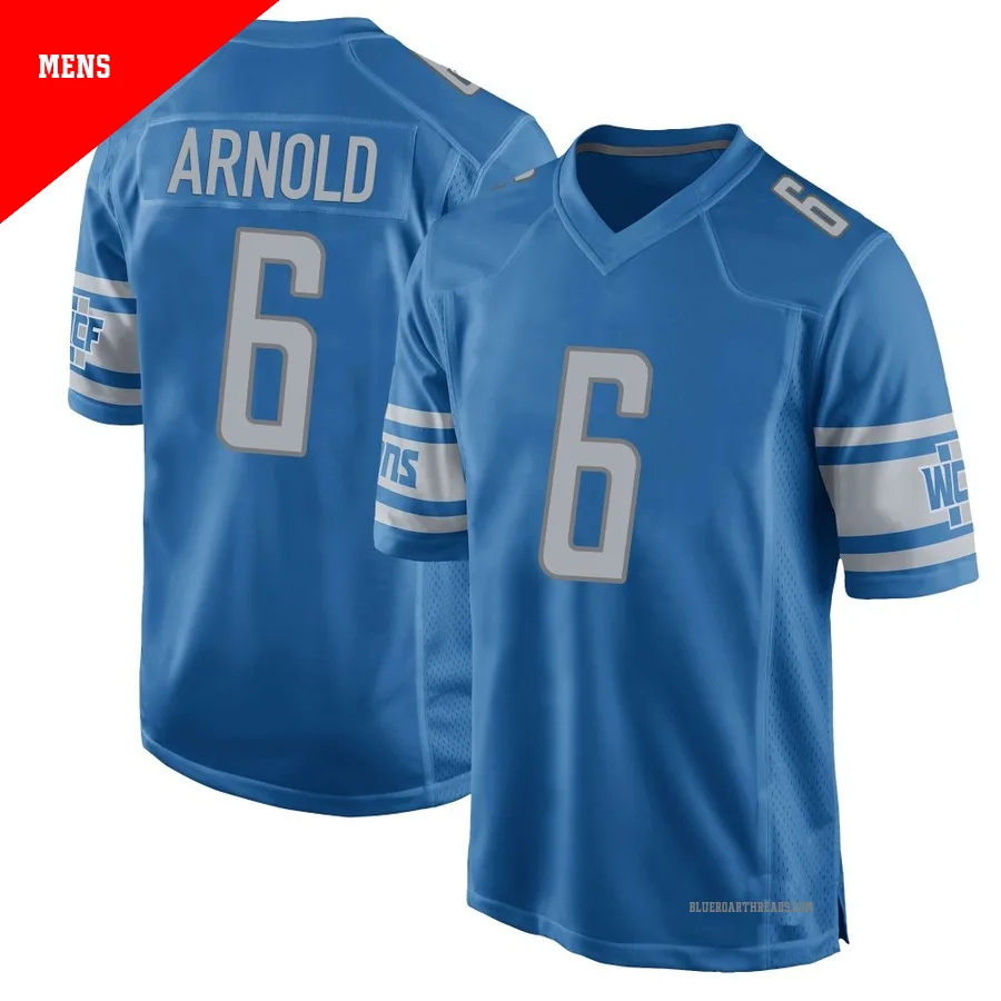 Men's Terrion Arnold ＃6 Detroit Lions Blue Game Team Color Jersey