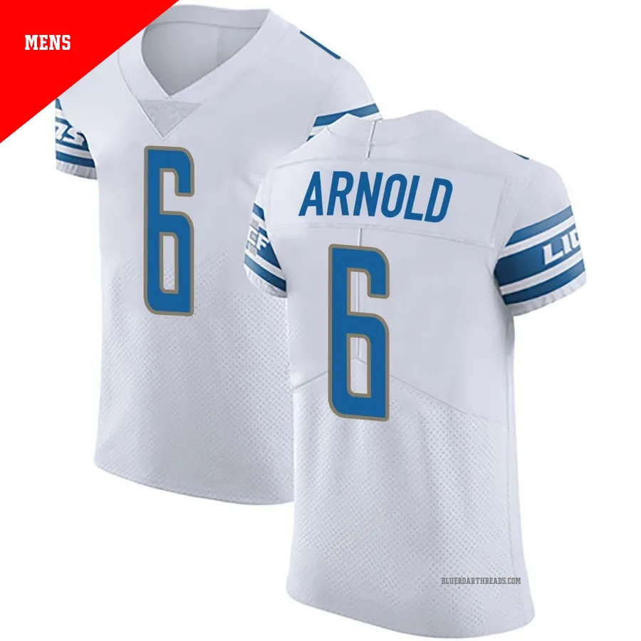 Men's Terrion Arnold ＃6 Detroit Lions White Elite Vapor Untouchable Jersey