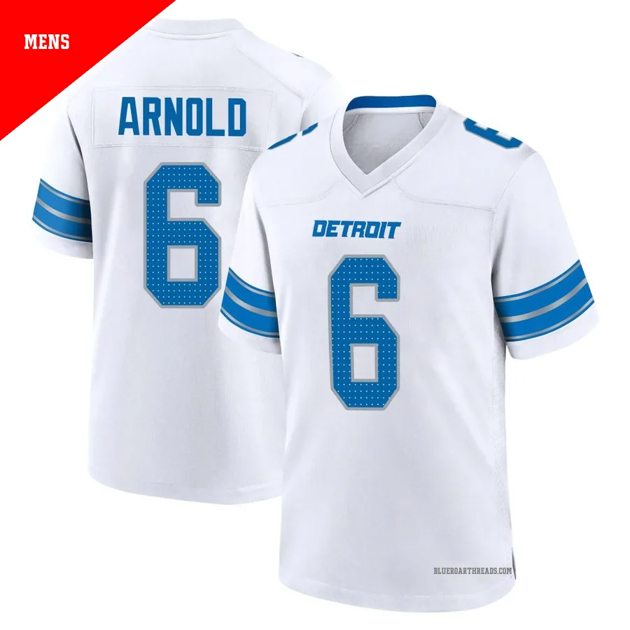 Men's Terrion Arnold ＃6 Detroit Lions White Game 2nd Jersey