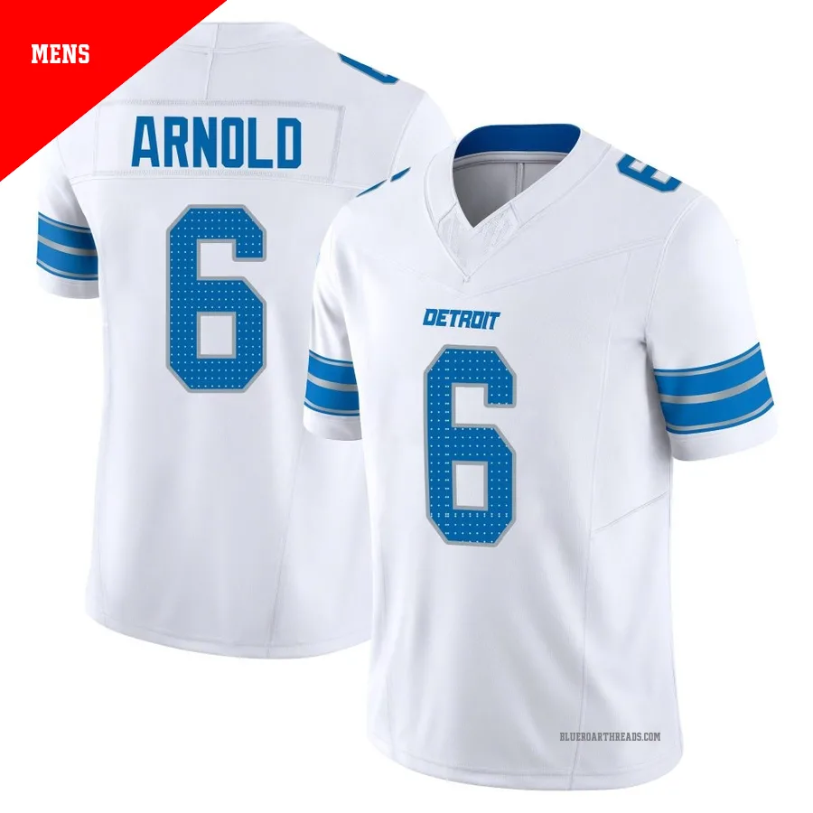 Men's Terrion Arnold ＃6 Detroit Lions White Limited Vapor F.U.S.E. 2nd Jersey