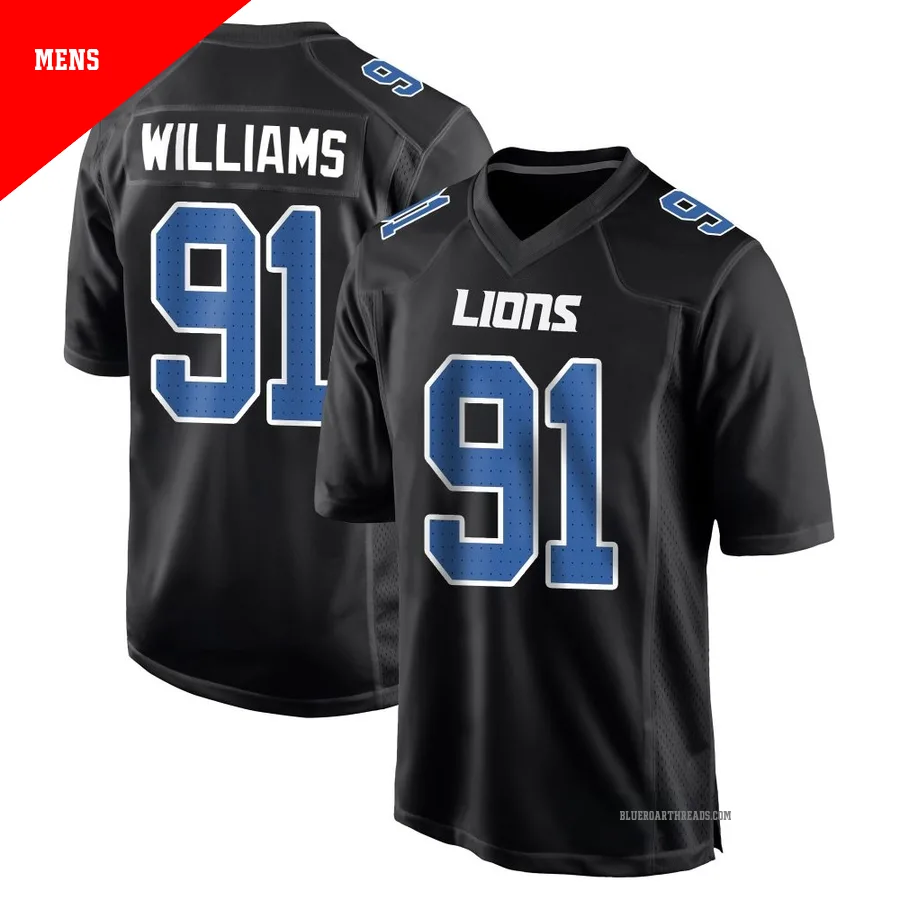 Men's Tyleik Williams ＃91 Detroit Lions Black Game Carbon Fashion Jersey