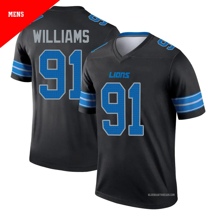 Men's Tyleik Williams ＃91 Detroit Lions Black Legend Jersey