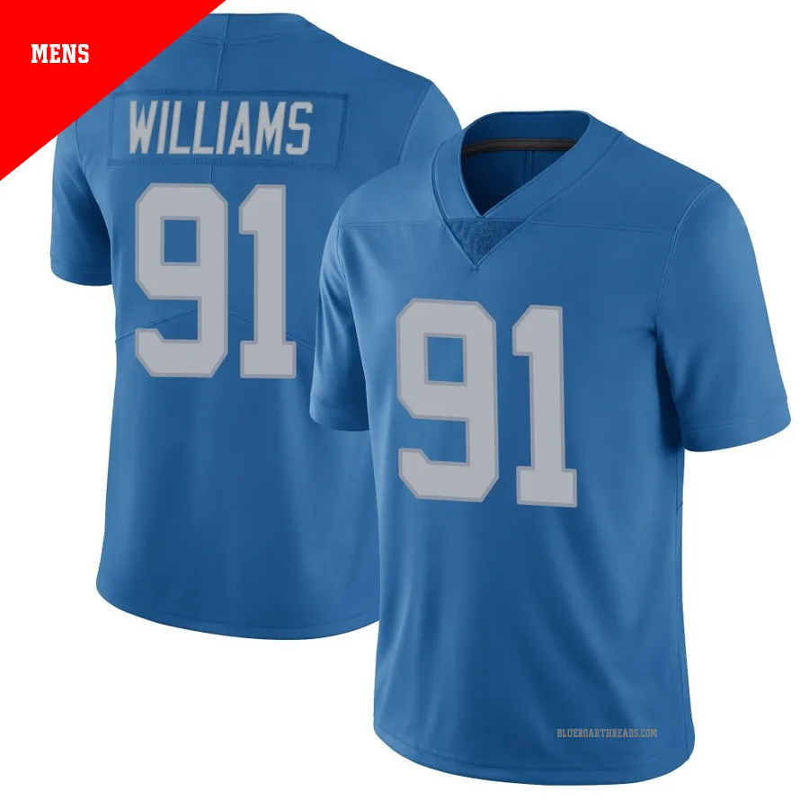 Men's Tyleik Williams ＃91 Detroit Lions Blue Limited Throwback Vapor Untouchable Jersey