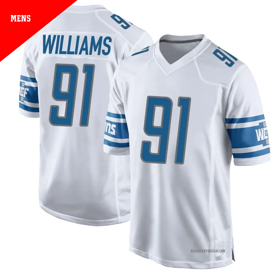 Men's Tyleik Williams ＃91 Detroit Lions White Game Jersey