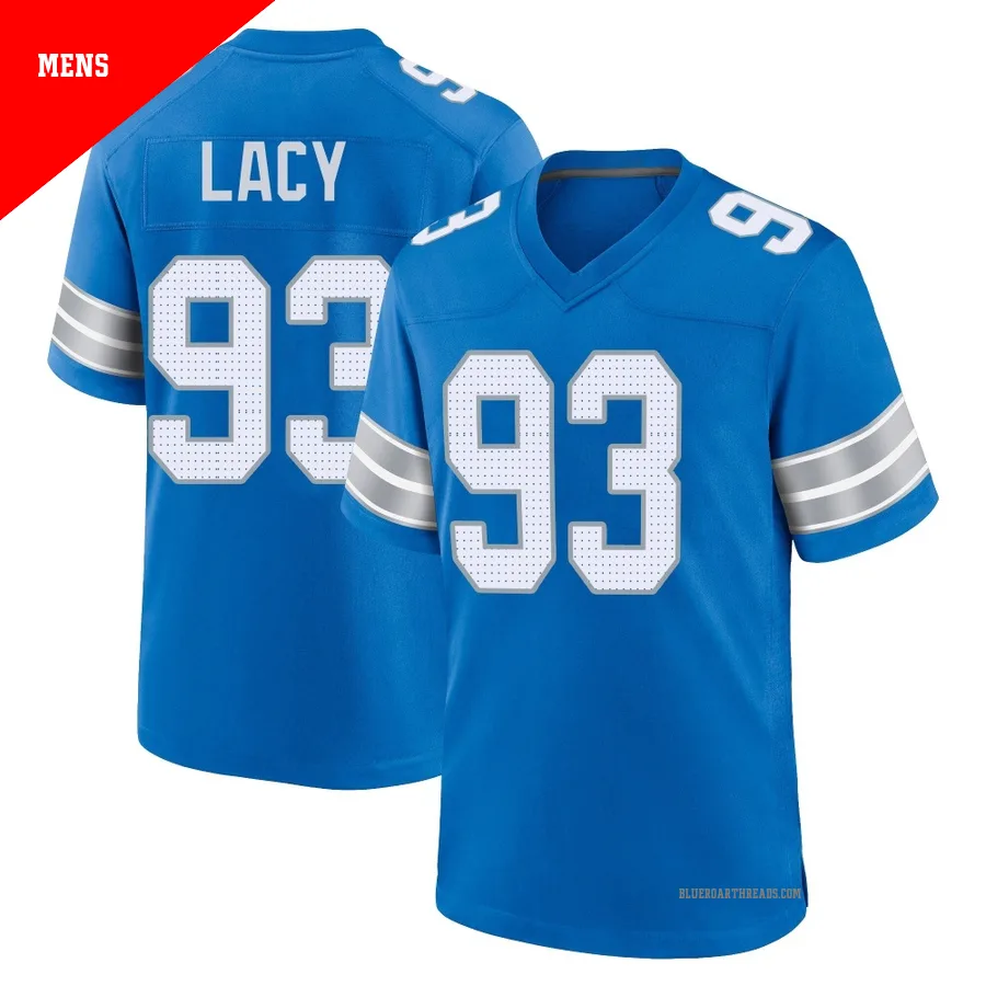 Men's Tyler Lacy ＃93 Detroit Lions Blue Game 2nd Jersey