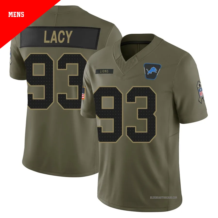 Men's Tyler Lacy ＃93 Detroit Lions Olive Limited 2025 Salute to Service Jersey