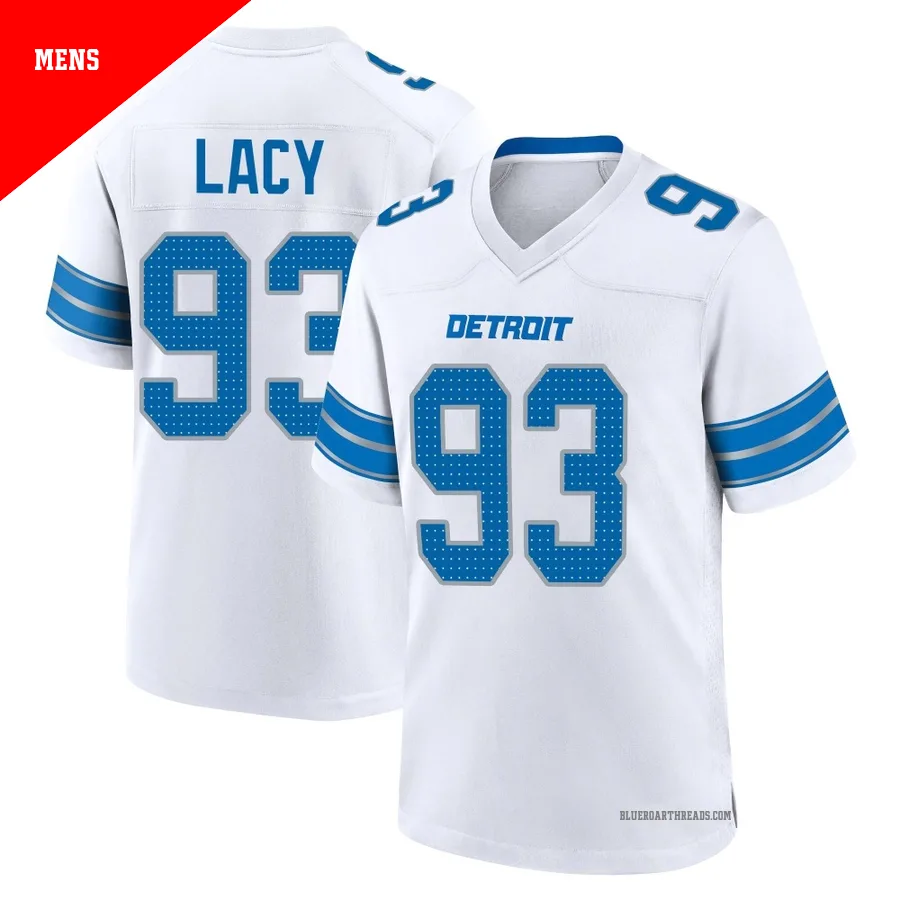 Men's Tyler Lacy ＃93 Detroit Lions White Game 2nd Jersey