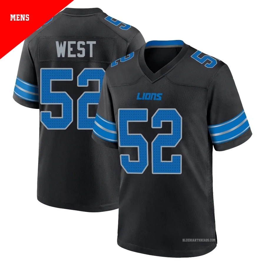 Men's Tyre West ＃52 Detroit Lions Black Game Alternate 2nd Jersey