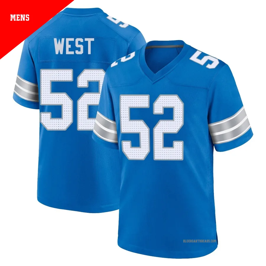 Men's Tyre West ＃52 Detroit Lions Blue Game 2nd Jersey