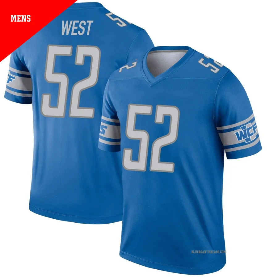 Men's Tyre West ＃52 Detroit Lions Blue Legend Jersey