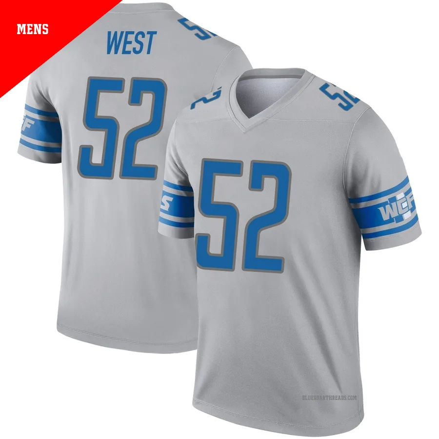 Men's Tyre West ＃52 Detroit Lions Gray Legend Inverted Jersey