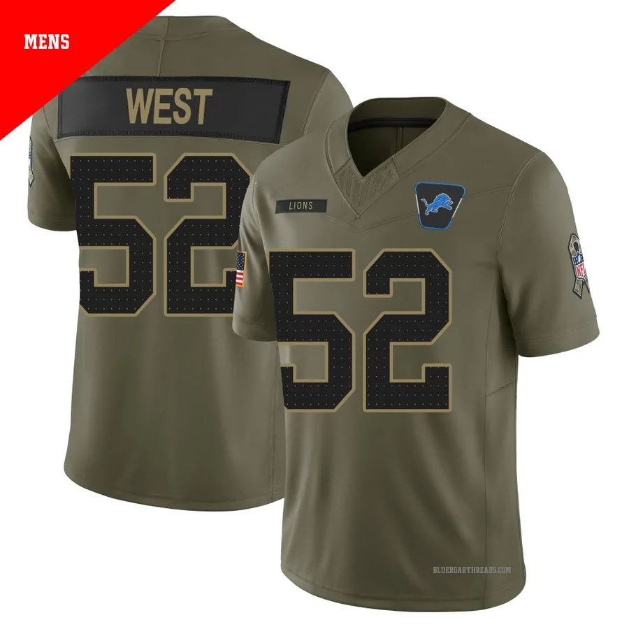Men's Tyre West ＃52 Detroit Lions Olive Limited 2025 Salute to Service Jersey