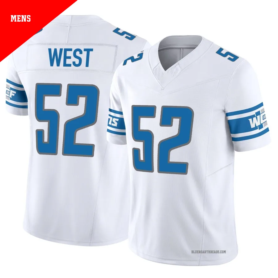 Men's Tyre West ＃52 Detroit Lions White Limited Vapor F.U.S.E. Jersey