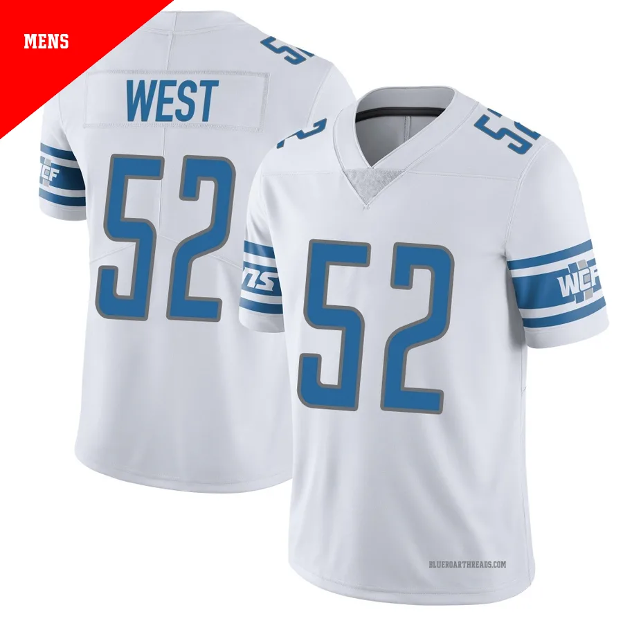 Men's Tyre West ＃52 Detroit Lions White Limited Vapor Untouchable Jersey