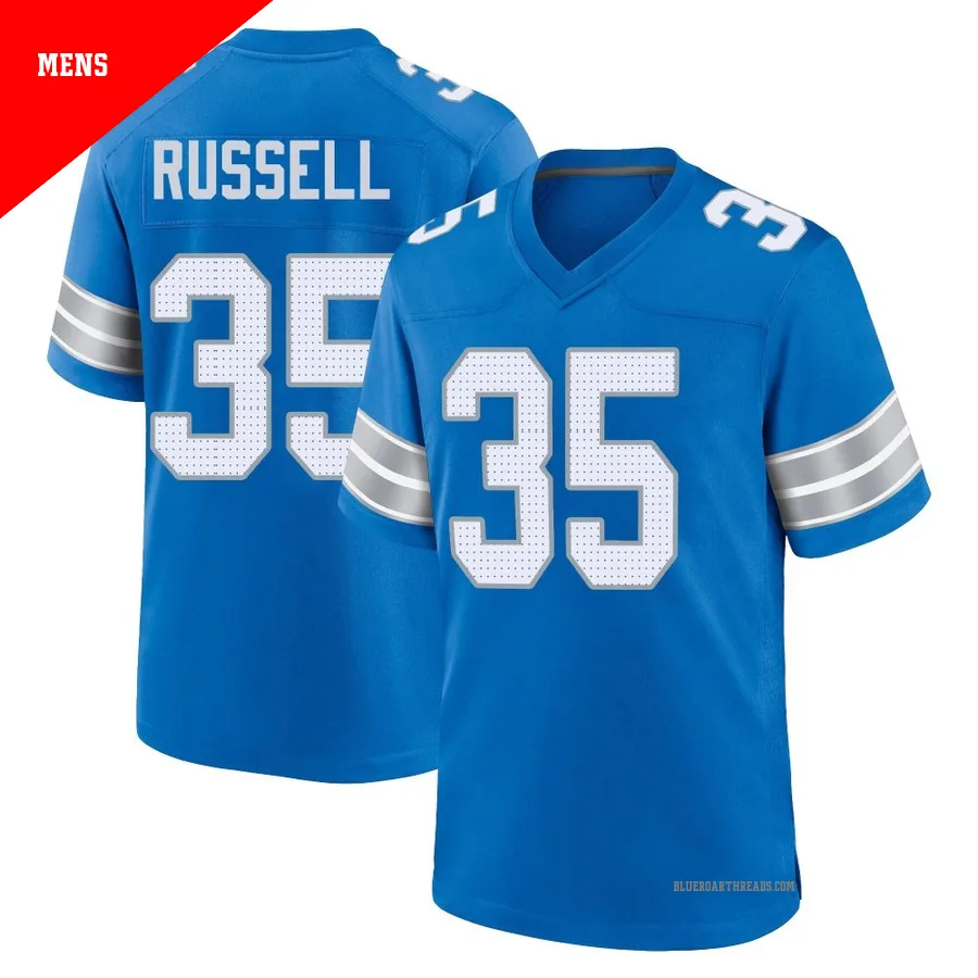 Men's Tyson Russell ＃35 Detroit Lions Blue Game 2nd Jersey