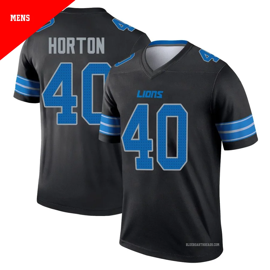 Men's Zach Horton ＃40 Detroit Lions Black Legend Jersey