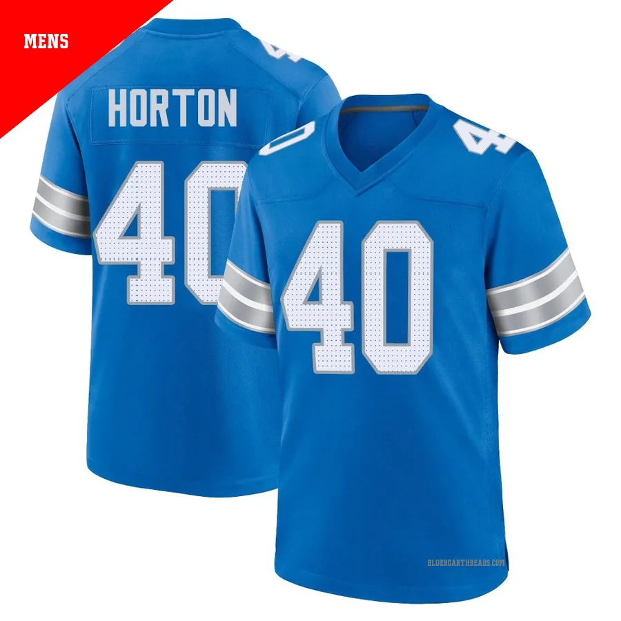Men's Zach Horton ＃40 Detroit Lions Blue Game 2nd Jersey