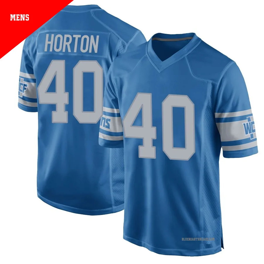 Men's Zach Horton ＃40 Detroit Lions Blue Game Throwback Vapor Untouchable Jersey