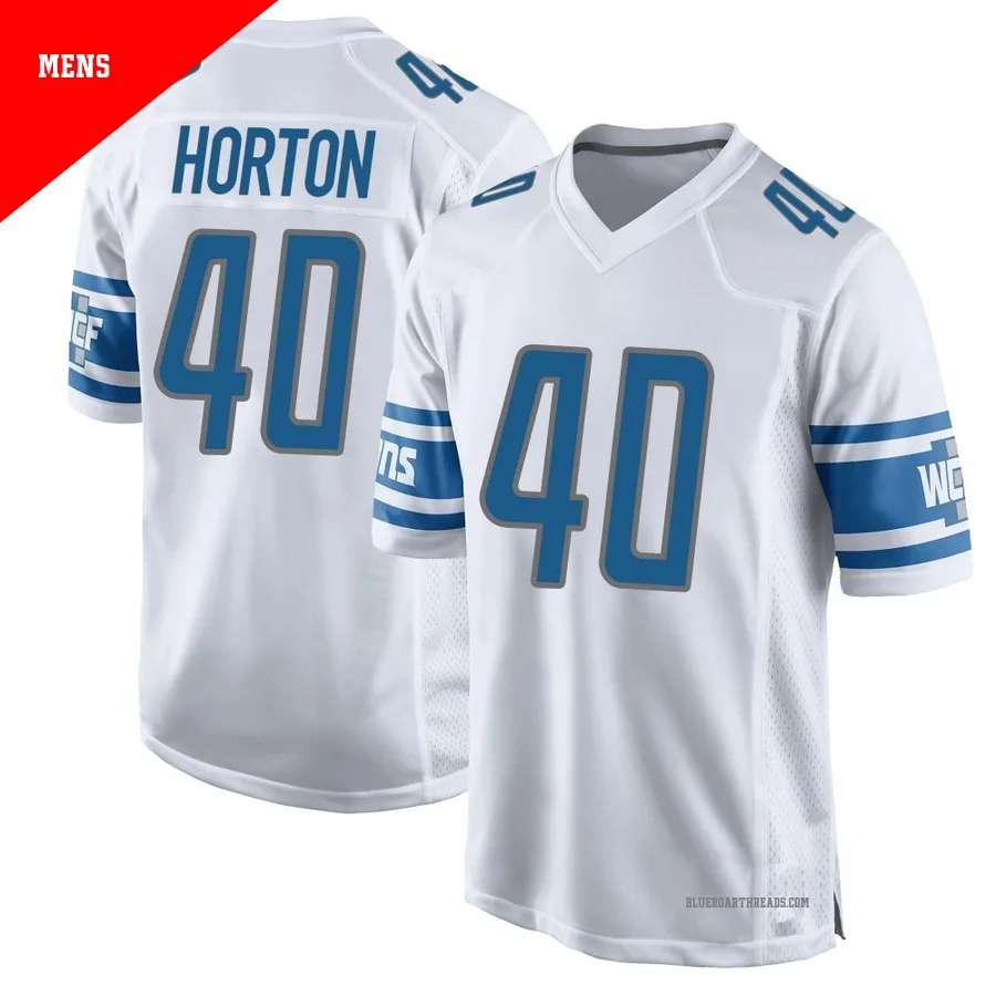 Men's Zach Horton ＃40 Detroit Lions White Game Jersey