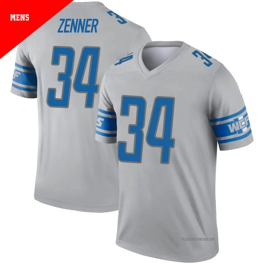 Men's Zach Zenner ＃34 Detroit Lions Gray Legend Inverted Jersey