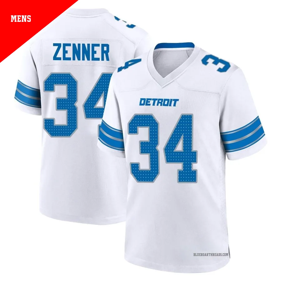 Men's Zach Zenner ＃34 Detroit Lions White Game 2nd Jersey